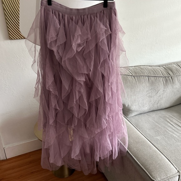 Soho Apparel Lilac Mesh Tulle Ruffle Long Skirt Sz L Ballerina Fairly - Picture 3 of 7